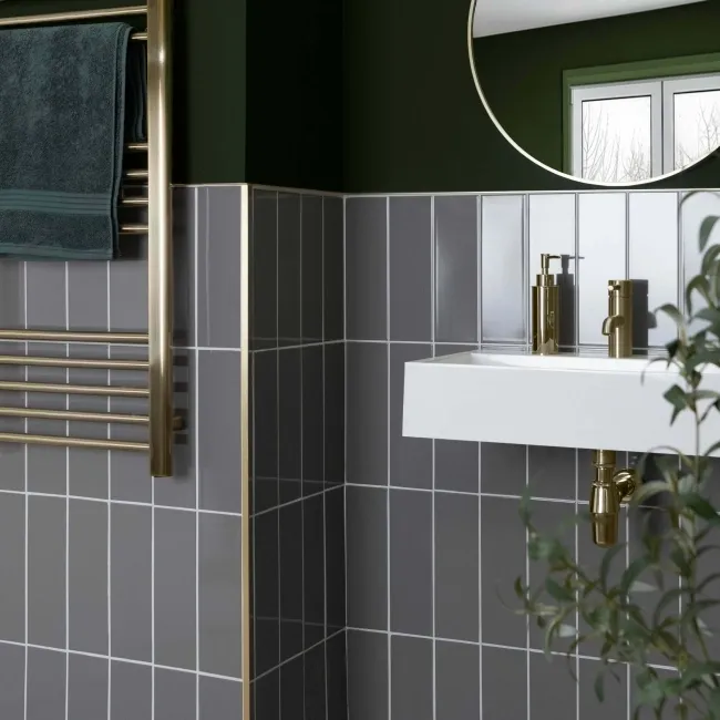 Bricks Dark Grey Gloss Ceramic Metro Wall Tiles 300x100x7mm