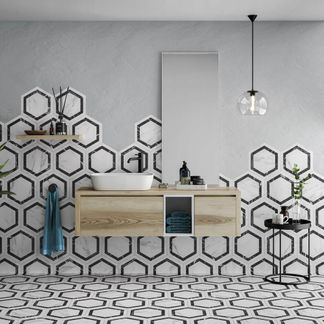 Venato Hexagon Dark Grey Marble Effect Tile
