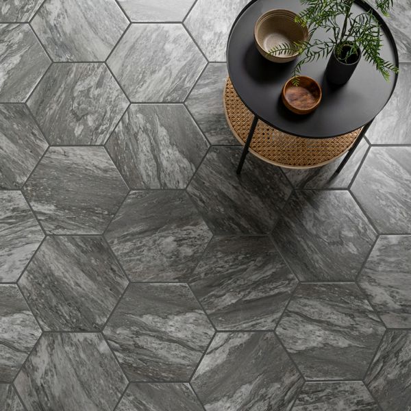 Bardiglio Hexagon Marble Effect Tile